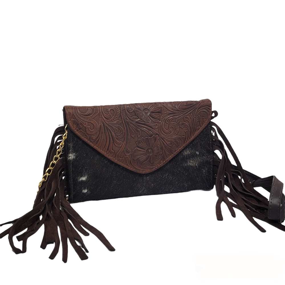 NEW. Western Crossbody Bag. Genuine Leather. Real Cow Hair. Handcrafted. Cowhide
